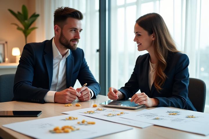 Profesjonelt møte med matspesialister som diskuterer nye produktkonsepter