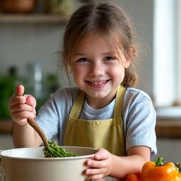 Barn på 6-12 år hjelper til med matlagingen
