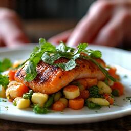 Voksne spiser et gourmetmåltid hjemme