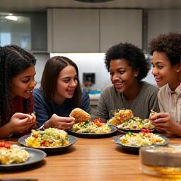 Tenåringer nyter et sunt og smakfullt måltid