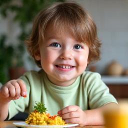 Småbarn på 2-5 år spiser sunn mat med glede