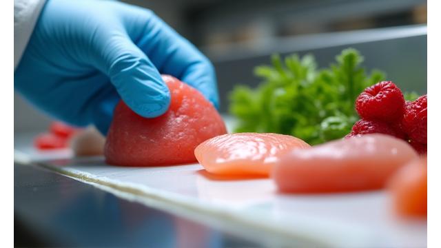 Detaljert bilde av hånd som utfører kvalitetskontroll av mat på et samlebånd