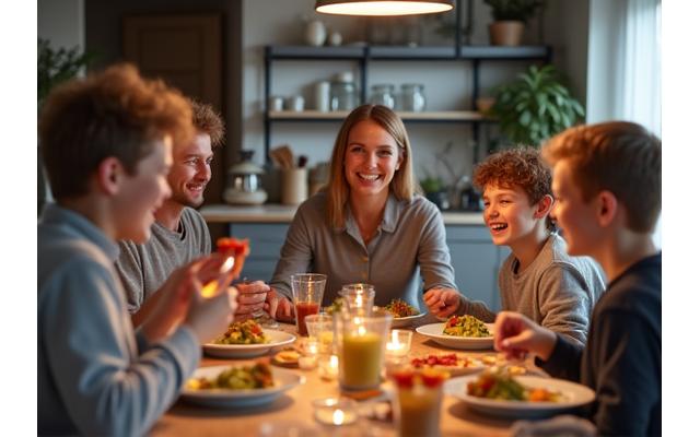 Familien Berg nyter stressfri middag